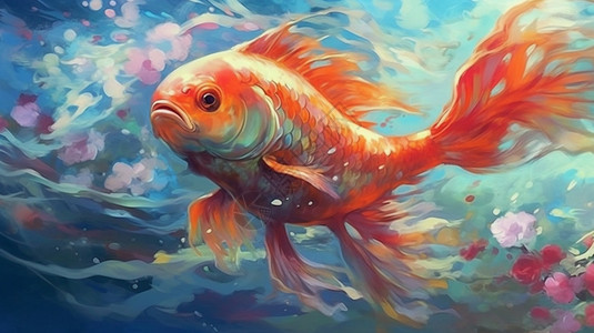 手绘水下的金鱼背景图片