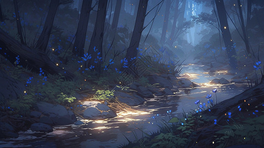 迷雾森林的夜晚背景图片