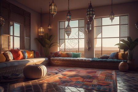 彩色靠垫和传统主题客厅背景图片