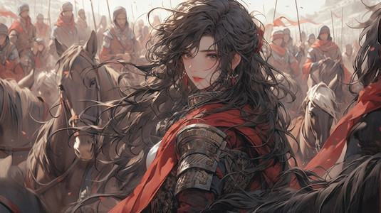 美女训马师身披铠甲的美女战士插画