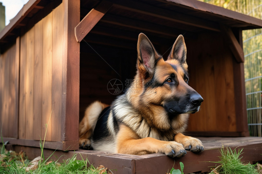 躺在狗窝里面牧羊犬图片