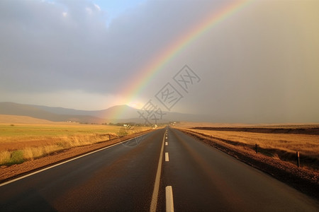 彩虹公路马路尽头的彩虹背景