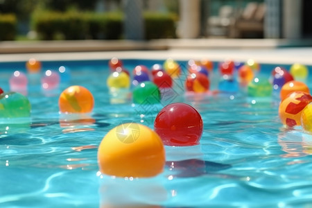 泳池里的彩球玩具图片