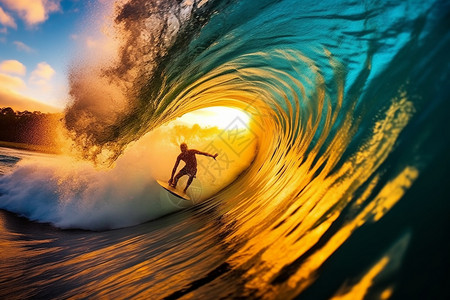 日落下的冲浪男性背景图片