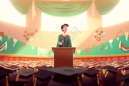 毕业典礼背景图片毕业典礼上演讲的学生插画