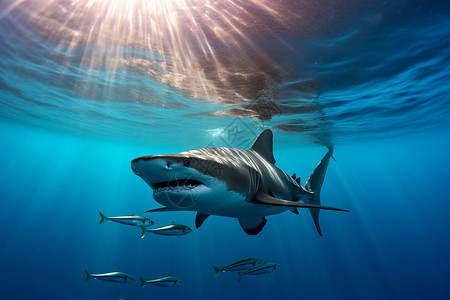 海洋大鱼鲨鱼和小鱼背景