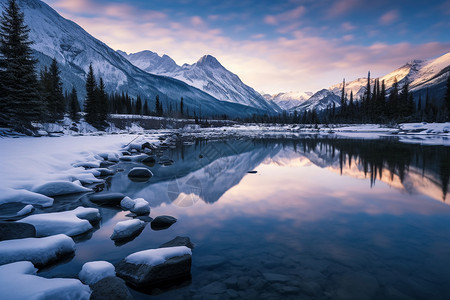 冬天的山水景色背景图片