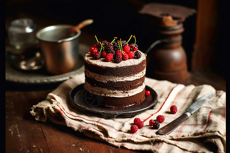 美味的浆果巧克力蛋糕图片