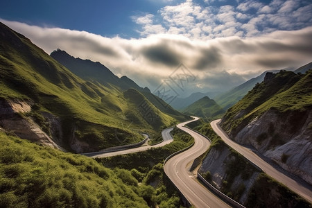 蜿蜒的山间道路图片