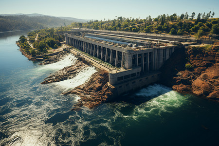 水力发电厂户外雄伟的大坝设计图片