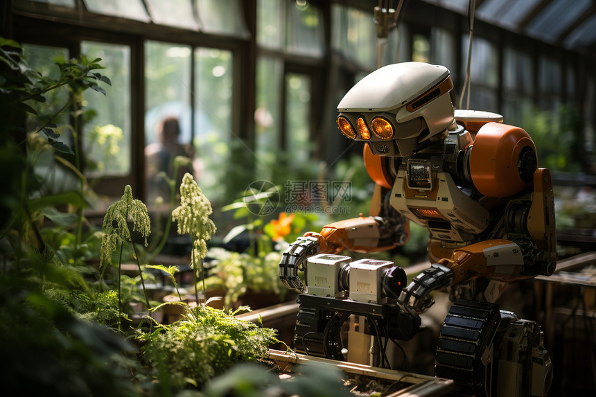 机器人在花园中工作图片