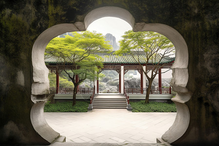 中式园林的建筑背景图片