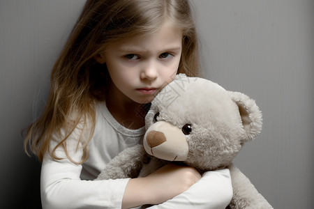 一名可爱的抱着玩偶的女孩图片