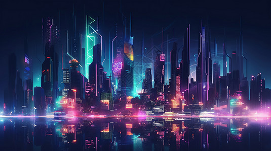 科幻的城市夜晚背景图片