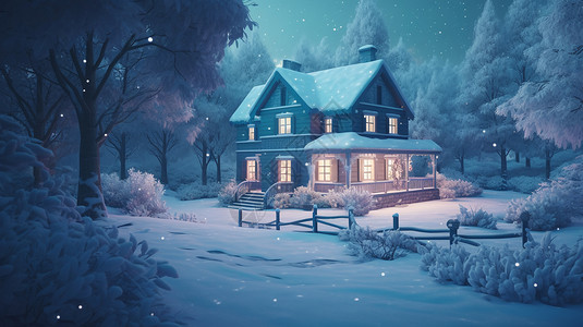 冬天里童话梦幻的小屋设计图片