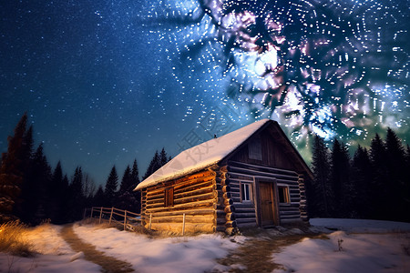 冰雪小屋浪漫星空下的小屋设计图片