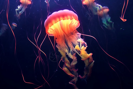 黑暗的海洋水母照亮图片