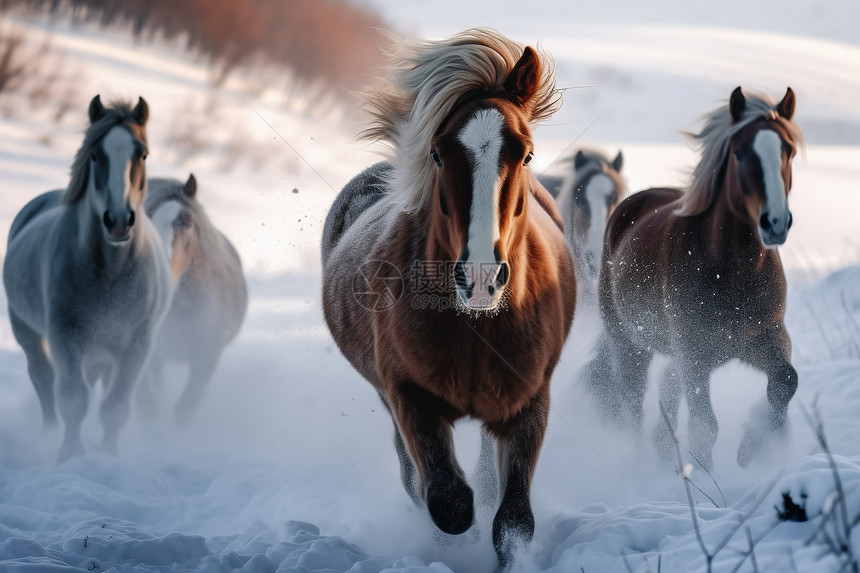 冬天奔跑的骏马图片