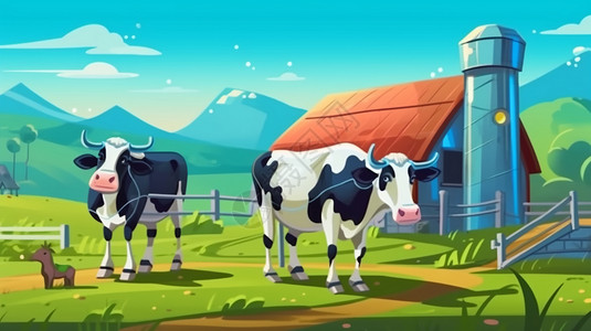 挤奶厅丰满的奶牛插画
