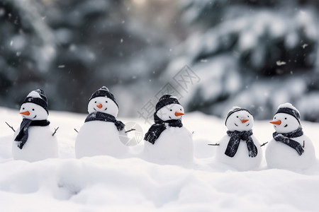 冬天围巾一群雪人设计图片