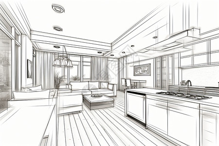 厨房设计图室内装修效果图插画