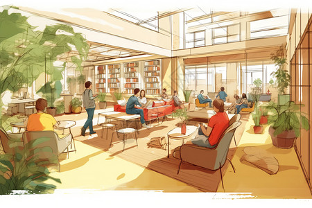 图书馆环境拍摄社会学习环境插画