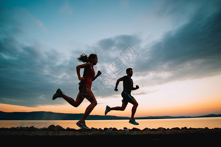 跑步运动的夫妇高清图片