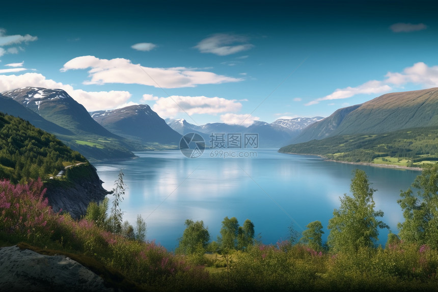 山脉湖泊美景图片