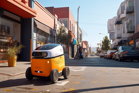 ai智能背景街道上的送货机器人背景