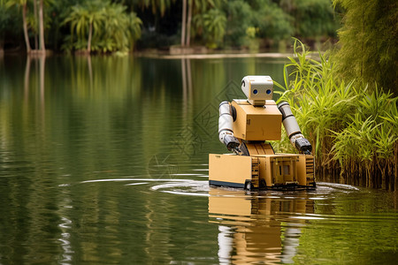 湖里的机器人特写背景图片