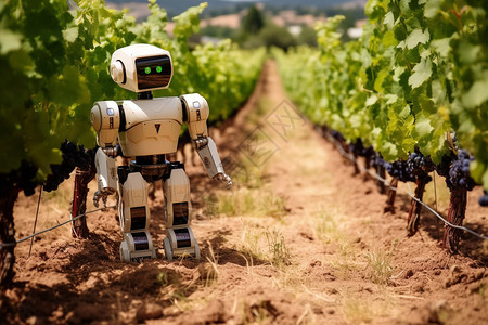 机器人和葡萄园背景图片