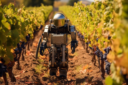 葡萄园工作的机器人背景图片