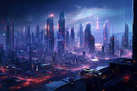 未来派城市夜景背景图片