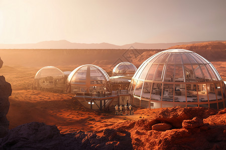 玻璃圆顶崎岖的火星景观设计图片
