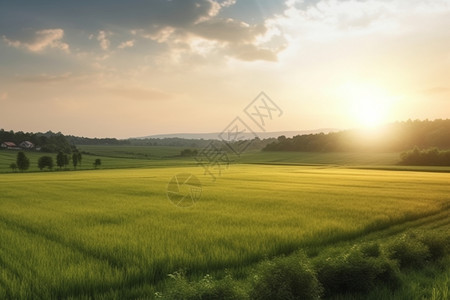 背景: 有日出或日落的广阔农田图片