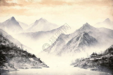 中国风意境山脉背景图片