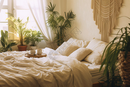 有绿植的卧室背景图片