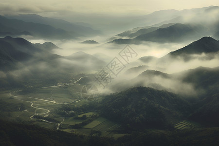 薄雾的山谷背景图片
