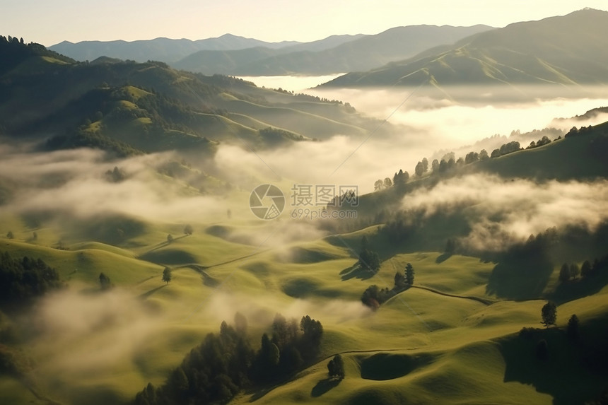 薄雾围绕山谷图片