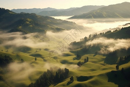 薄雾围绕山谷图片