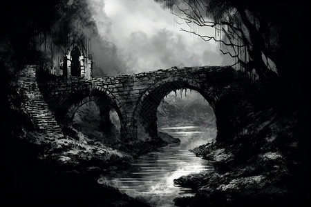 阴雨天的石桥图片