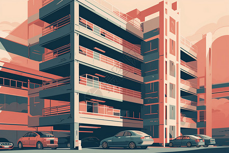 车结构停车场的建筑物插画