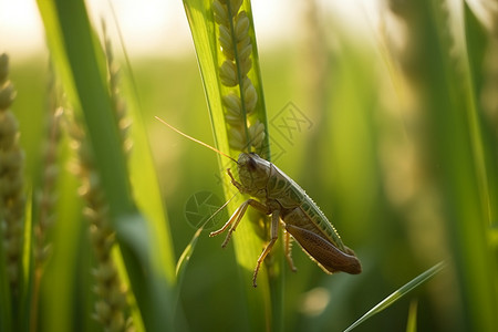 农作物上的蝗虫的特写镜头背景图片