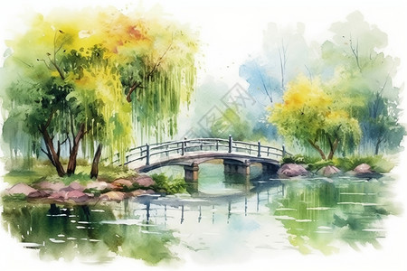 园林庭院的水墨画背景图片