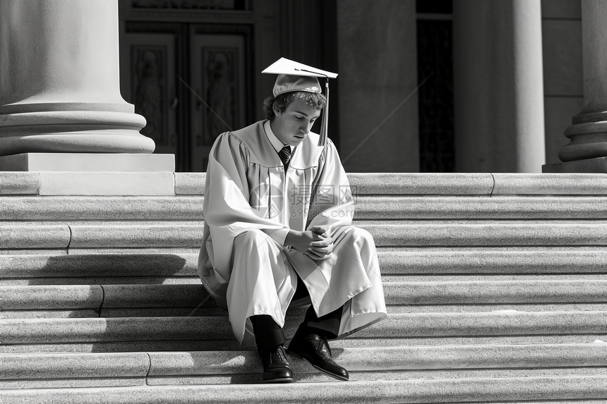 坐在台阶上的毕业生图片