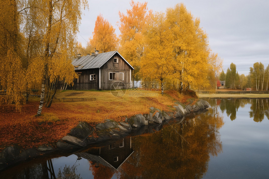 秋天的湖景图片