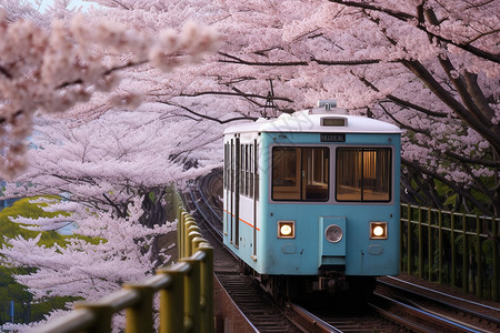 电车樱花浪漫的樱花公园背景