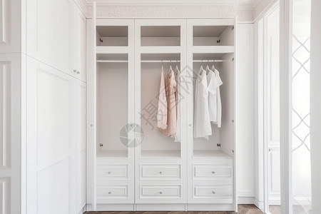 全屋定制的白色木制衣柜背景图片