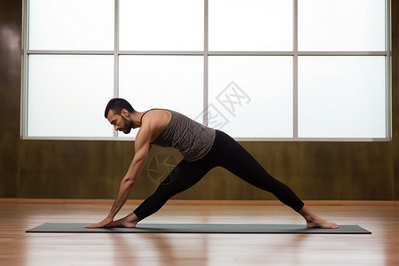 健身房练瑜伽的男子背景图片