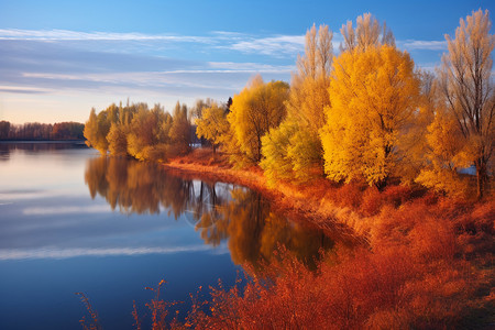 秋天湖泊的自然景观图片